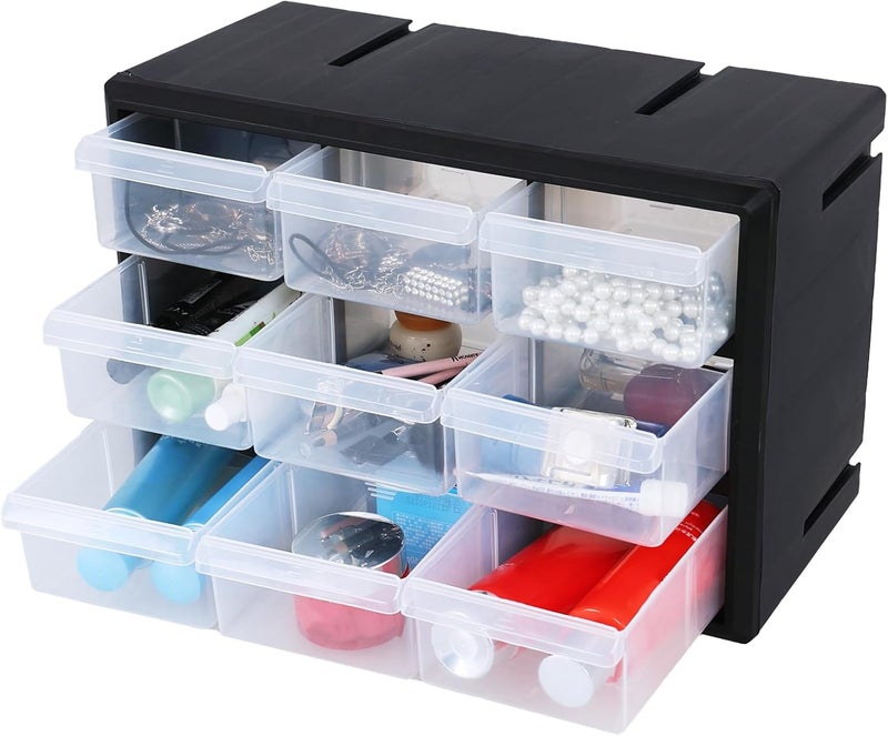 Xeabia 9-Drawer Plastic Parts Storage Cabinet, Drawer Part Organizer, Black - Image 1